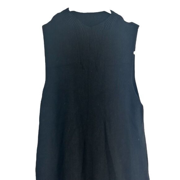 By Anthropologie Black Ribbed Knit Mock Neck Side Slit Dress Womens XSmall - Picture 3 of 9